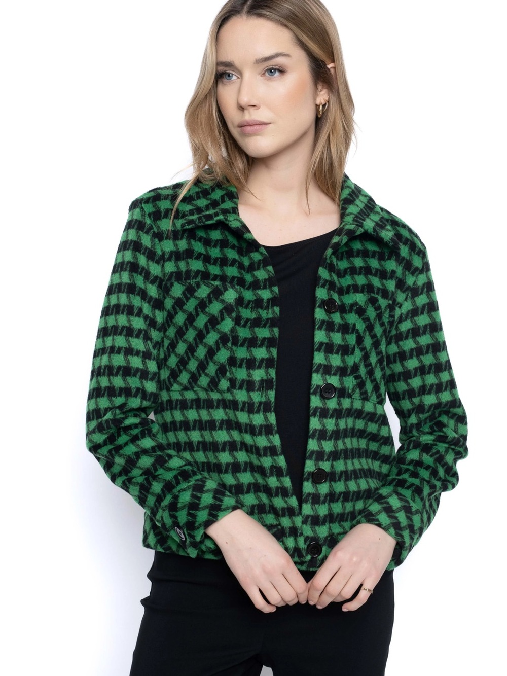 Picadilly Fashion Green and Black Checked Teddy Jacket
